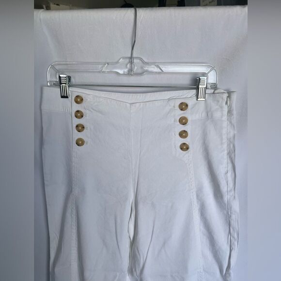 J. Jill nautical Sailor Button Wide Leg Cropped Pant 10 linen blend beachy - Picture 3 of 8